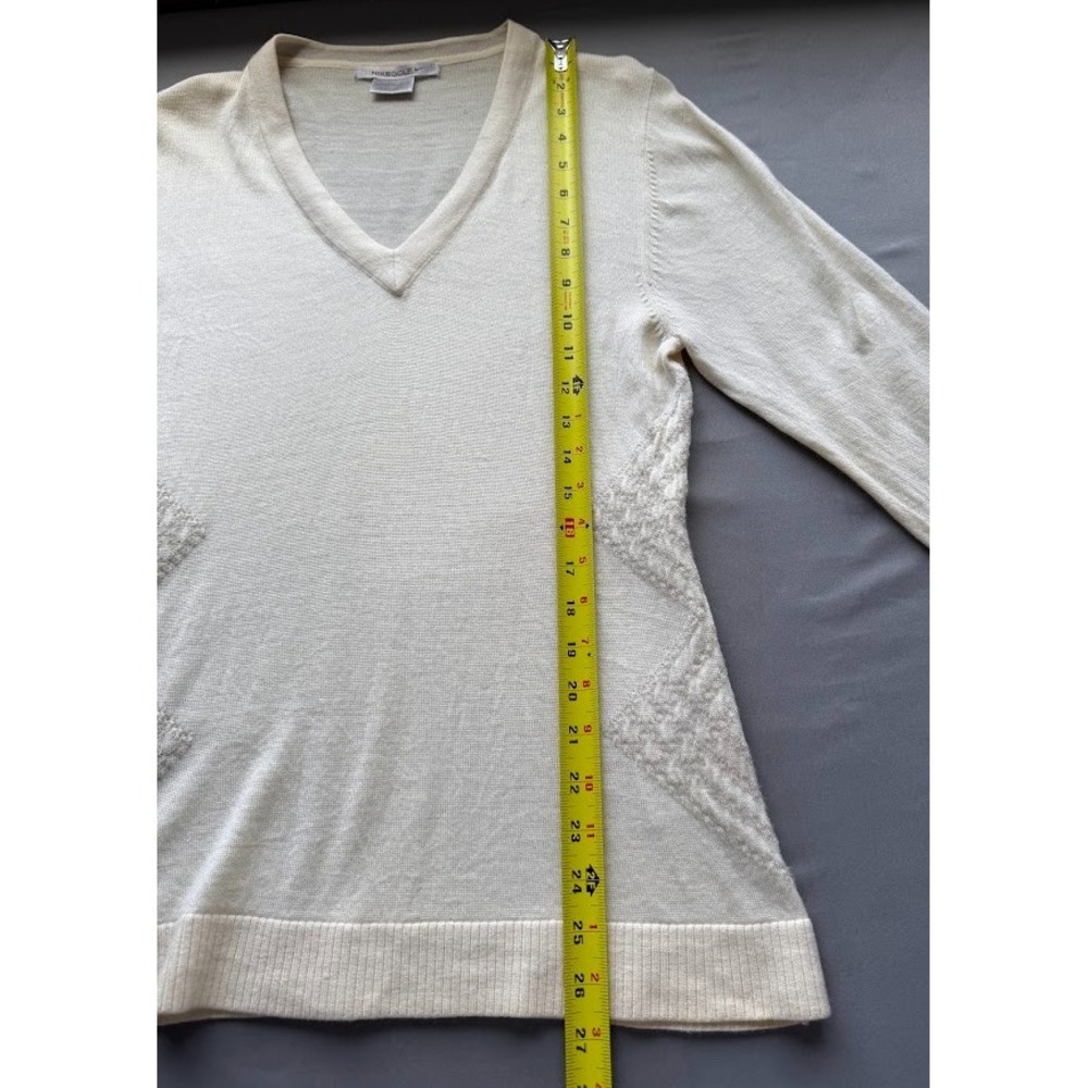 Vintage Nike‎ Golf 100% Wool Sweater Men Large Beige Pullover V Neck Long Sleeve - Picture 3 of 13